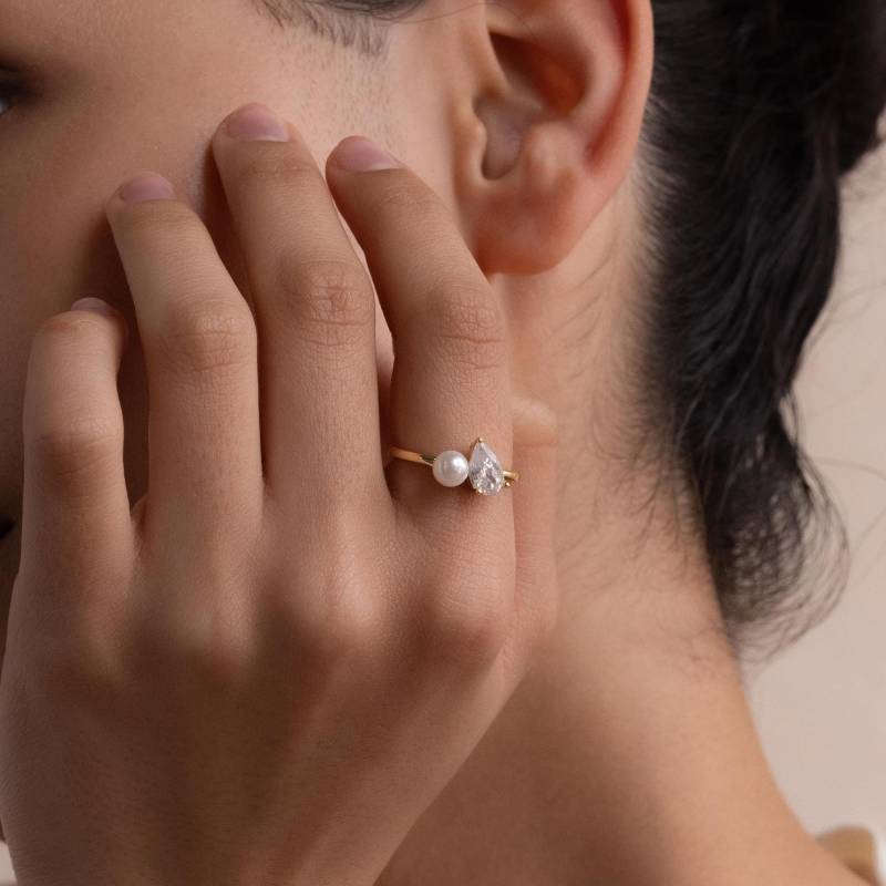 Caitlyn Perlen - Und Diamantring Minimalistisch Zwei-stein-Verlobungsring Toi Et Moi Versprechensring Weihnachtsschmuck Geschenk Für Sie Rr174 von CaitlynMinimalist