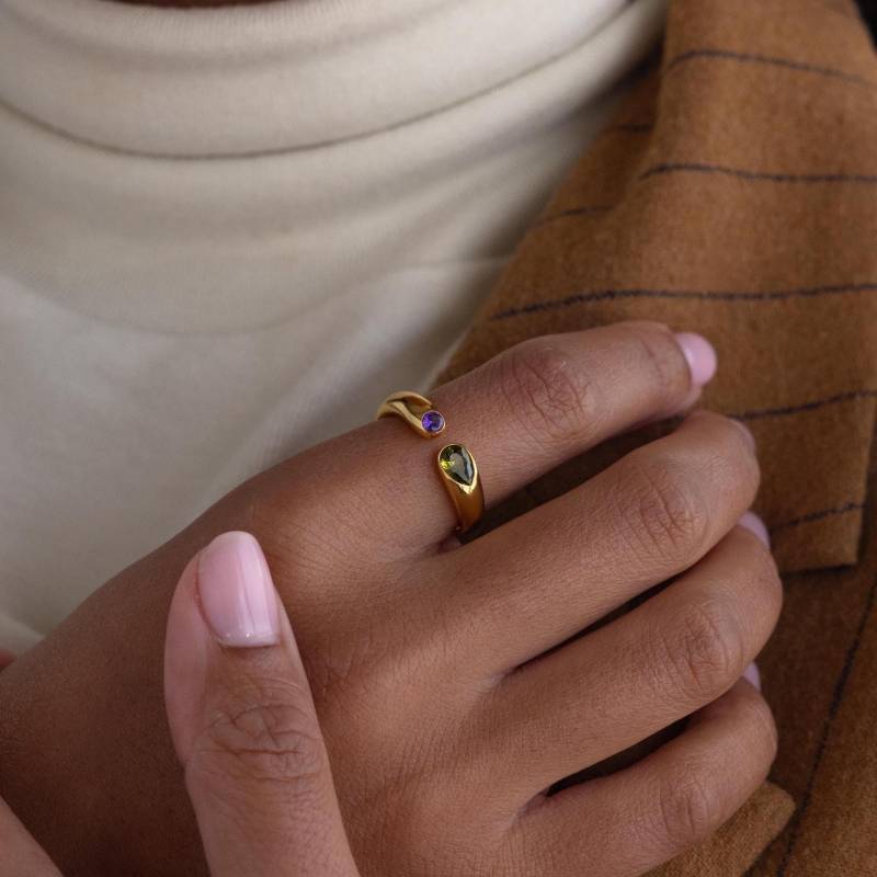 Duo Geburtsstein Siegelring Von Caitlyn Minimalistisch Rund & Pear Cut Paarring Toi Et Moi Ring Statement Schmuck Individuelles Geschenk Rm161 von CaitlynMinimalist