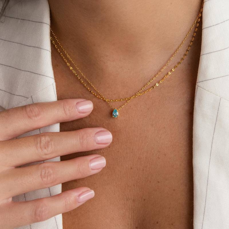 Duo Layered Birthstone Halskette Von Caitlyn Minimalist Individuelle Teardrop Mit Spiegel Kette Edelstein Schmuck Geschenk Für Sie Nm174 von CaitlynMinimalist