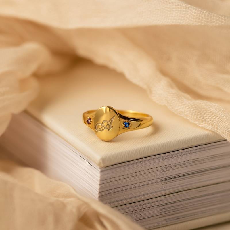 Geburtsstein Anfangssiegelring Von Caitlyn Minimalistisch Statement Edelsteinring Mit Gravur Personalisiertes Geschenk Für Sie Rm113Nif67 von CaitlynMinimalist