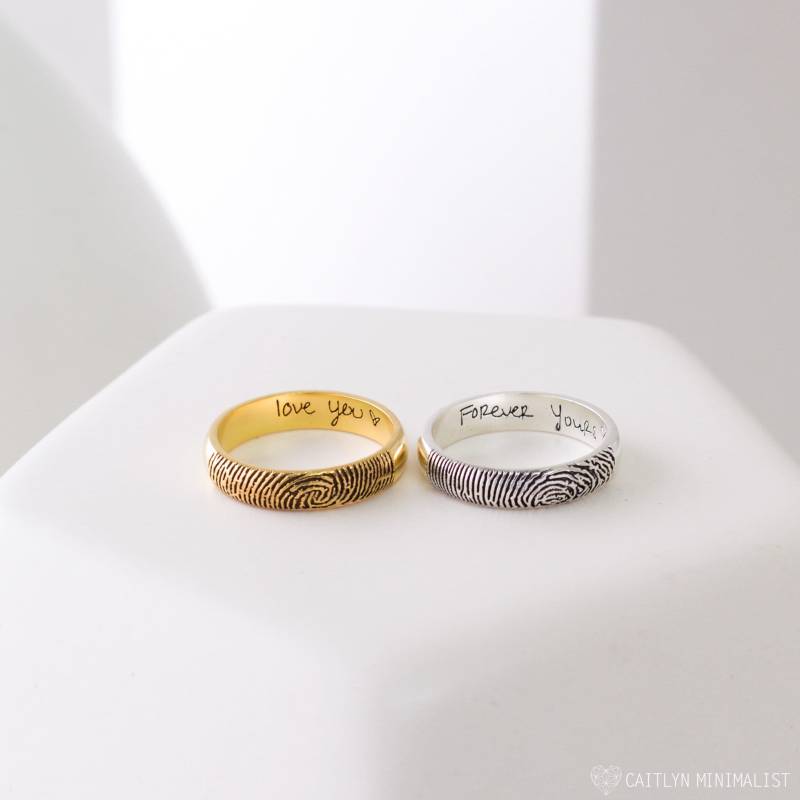 Halbrunder Ring Von Caitlyn Minimalist Echter Fingerabdruck Schmuck Ehering Personalisierte Geschenke Für Ihn Rm29 von CaitlynMinimalist