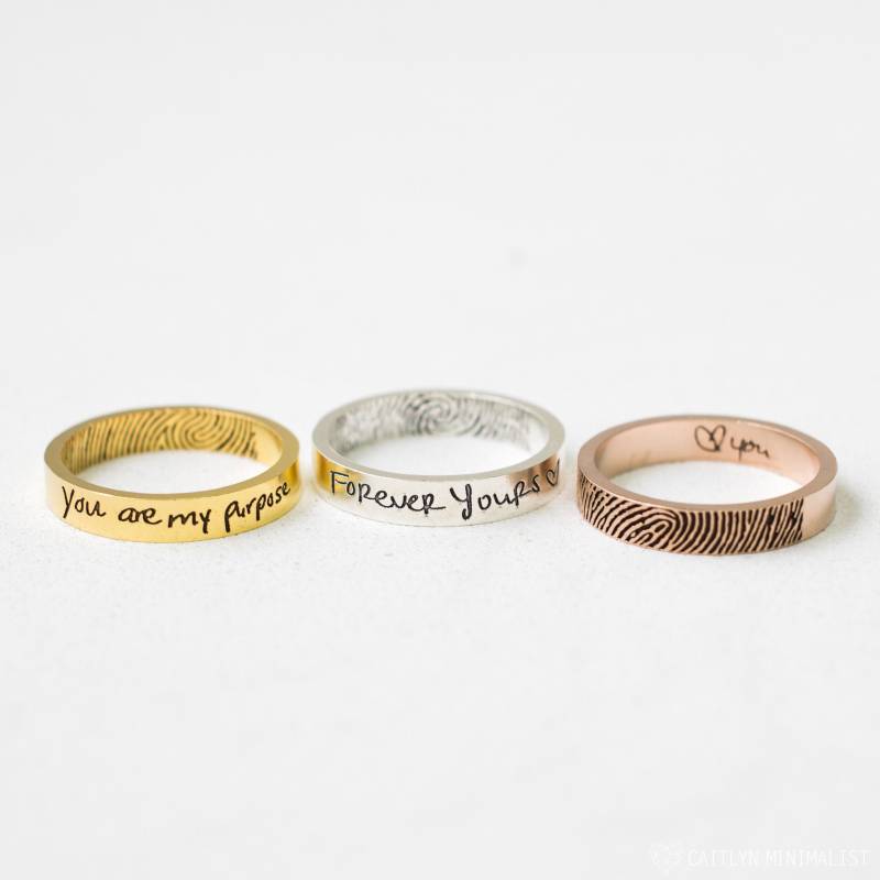 Handschrift Ring Echter Fingerabdruck Eheringe Eternity Verlobungsring Personalisiertes Erinnerungsgeschenk Rm24 von CaitlynMinimalist