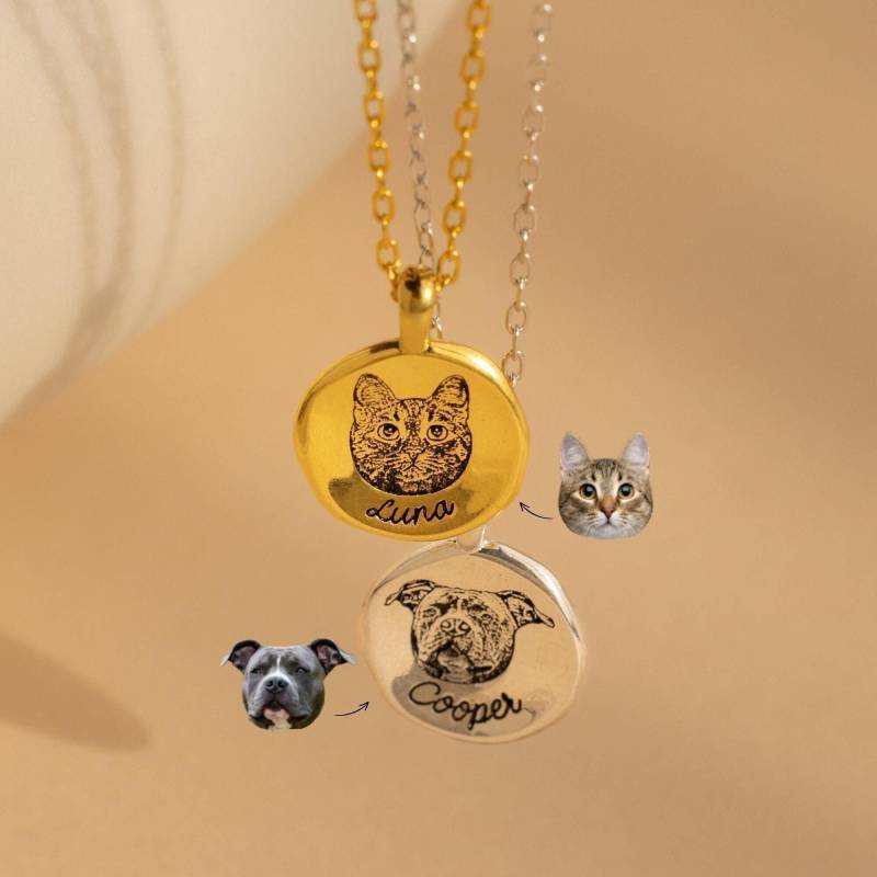 Haustier Porträt Halskette Von Caitlynminimalist Personalisierte Mit Gravur Handgemachter Schmuck Hundeerinnerungsgeschenk Nm144F100 von CaitlynMinimalist