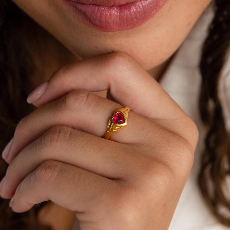 Herz Geburtsstein Siegelring Von Caitlyn Minimalistisch Chunky Edelstein Versprechen Ring Statement Schmuck Jahrestag Geschenke Für Sie Rm140 von CaitlynMinimalist
