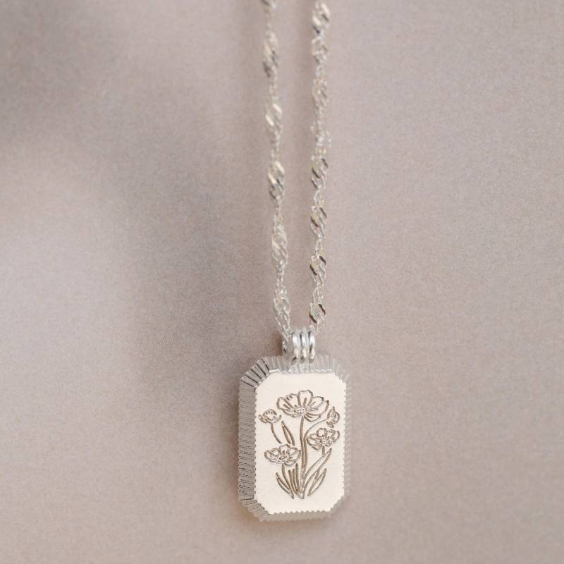 Individuelle Geburtsblumen-Halskette Von Caitlyn Minimalist Personalisierte Halskette in Bogen Oder Rechteck Charms Silber Schmuck Geschenk Für Sie von CaitlynMinimalist