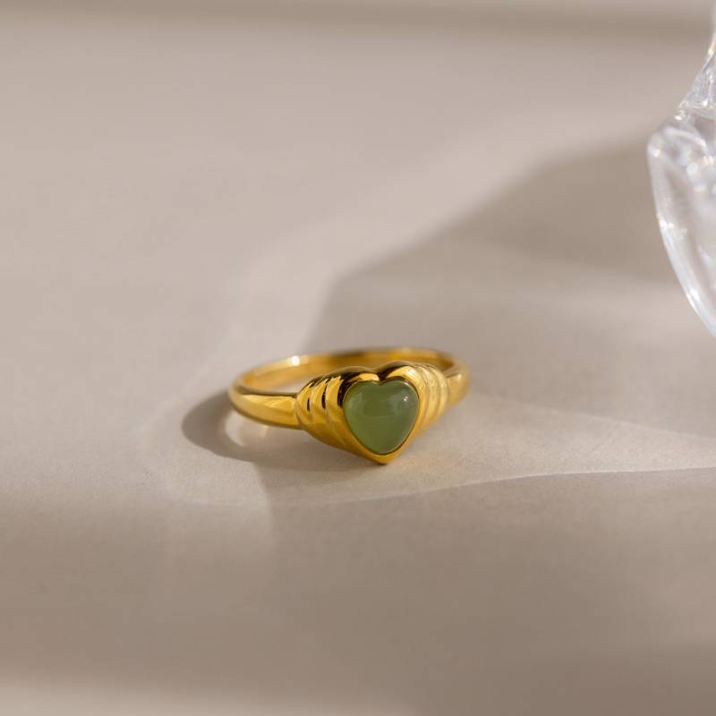 Jade Herz Siegelring Von Caitlyn Minimalist Ring in Gold Art Deco Cocktail Weihnachtsschmuck Geschenke Für Mama Rm138 von CaitlynMinimalist