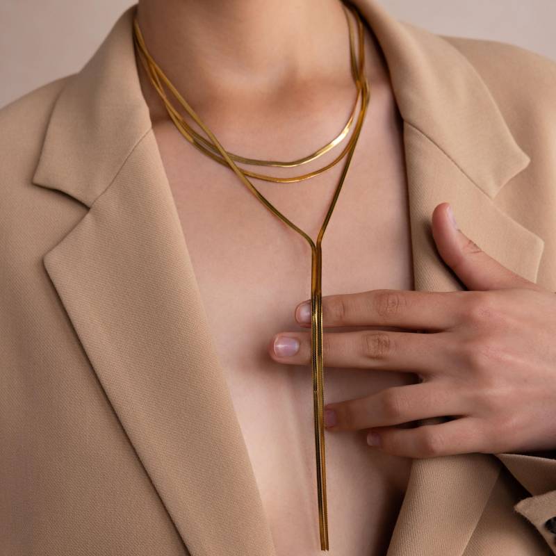 Lange Y Fischgrät Halskette Von Caitlyn Minimalist Lariat Kette in Gold Statement Schmuck Freundin Geschenk Nr263 von CaitlynMinimalist