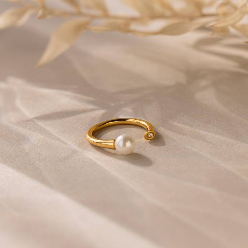 Offener Perlen - Und Diamantring Von Caitlyn Minimalist Verstellbarer Zwei-stein-Ring Zierlicher Edelsteinring Perlenschmuck Geschenke Für Mutter von CaitlynMinimalist