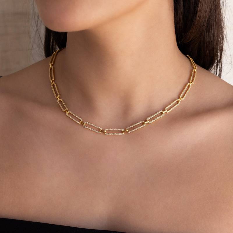 Pave Gliederkette Von Caitlyn Minimalist Große Diamant Büroklammer Halskette Gold Statement Geburtstagsgeschenk Für Sie Nr224 von CaitlynMinimalist