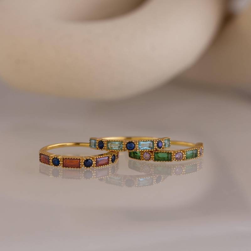 Runder Baguette Geburtsstein Ring Caitlyn Minimalist Vintage Edelstein Stapelring Art Deco Schmuck Freundin Geschenke Rm177 von CaitlynMinimalist