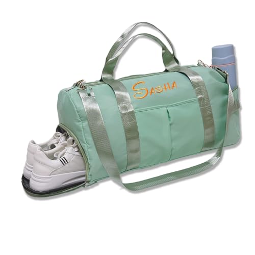 Caixiabeauty Personalisierte Sporttasche,Damen-Sporttasche mit gesticktem Namen,Mädchen-Tanztasche,Gepäcktasche, Reittasche,große Kapazität,Reisetasche, wasserdichte Schwimmbad-Turntasche(Green) von Caixiabeauty