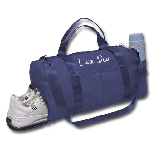Caixiabeauty Personalisierte Sporttasche,Damen-Sporttasche mit gesticktem Namen,Mädchen-Tanztasche,Gepäcktasche, Reittasche,große Kapazität,Reisetasche, wasserdichte Schwimmbad-Turntasche(Navy Blue) von Caixiabeauty
