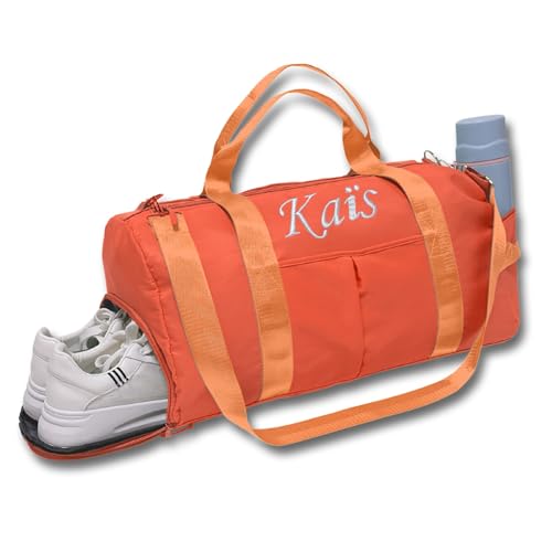 Caixiabeauty Personalisierte Sporttasche,Damen-Sporttasche mit gesticktem Namen,Mädchen-Tanztasche,Gepäcktasche, Reittasche,große Kapazität,Reisetasche, wasserdichte Schwimmbad-Turntasche(Orange) von Caixiabeauty