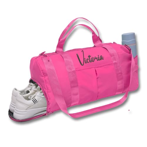 Caixiabeauty Personalisierte Sporttasche,Damen-Sporttasche mit gesticktem Namen,Mädchen-Tanztasche,Gepäcktasche, Reittasche,große Kapazität,Reisetasche, wasserdichte Schwimmbad-Turntasche(Red) von Caixiabeauty