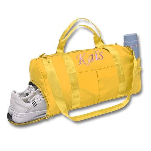 Caixiabeauty Personalisierte Sporttasche,Damen-Sporttasche mit gesticktem Namen,Mädchen-Tanztasche,Gepäcktasche, Reittasche,große Kapazität,Reisetasche, wasserdichte Schwimmbad-Turntasche(Yellow) von Caixiabeauty