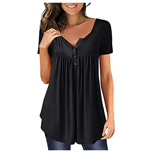 Blusen & Tun für Damen o-Ausschnitt Baumwolle t-Shirt t Shirt Spruch Women's Casual Solid Button Pleated T-Shirt Blouse von Caixunkun