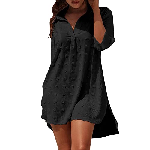 Caixunkun Damen Badeanzug Cover Ups Sommer Strandkleid Bikini Strandurlaub Strand Cover Up Dress Shirt mit Taschen Hemden 37 - Black Large von Caixunkun