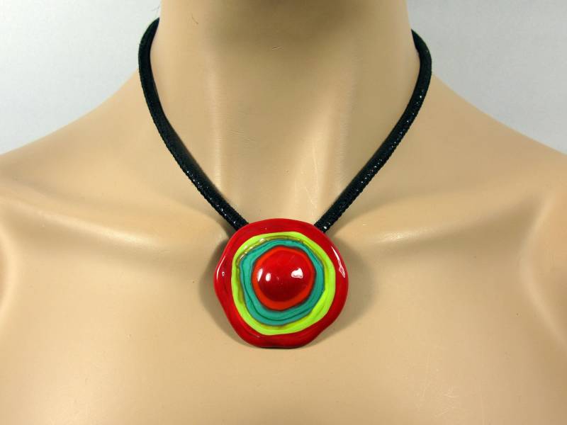 Kurze Lederkette Mit Großem Sehr Buntem Wechsel Glas Top, Schwarze 2, 5 Er Gewinde Wechselanhänger von CajasBoutique