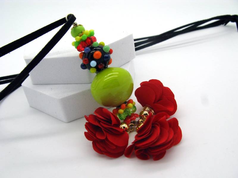 Lange Bunte Lampwork Kette, Handgefertigte Glasperlen, Einzigartige Statement Kette Lange Bunte Lampwork Kette, Handgefertigte Glasperlen, Einzigartige Statement Kette von CajasBoutique