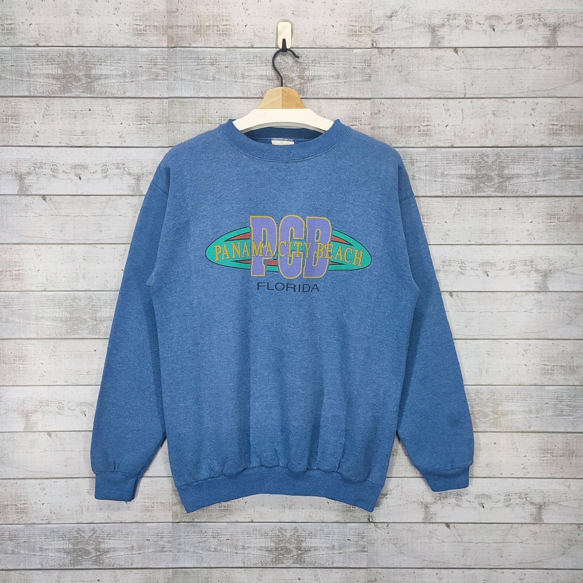 90Er Jahre Panama City Beach Florida Sweatshirt, Vintage Tultex Rundhalspullover, Blauer Pullover Größe M von Cakoivintage