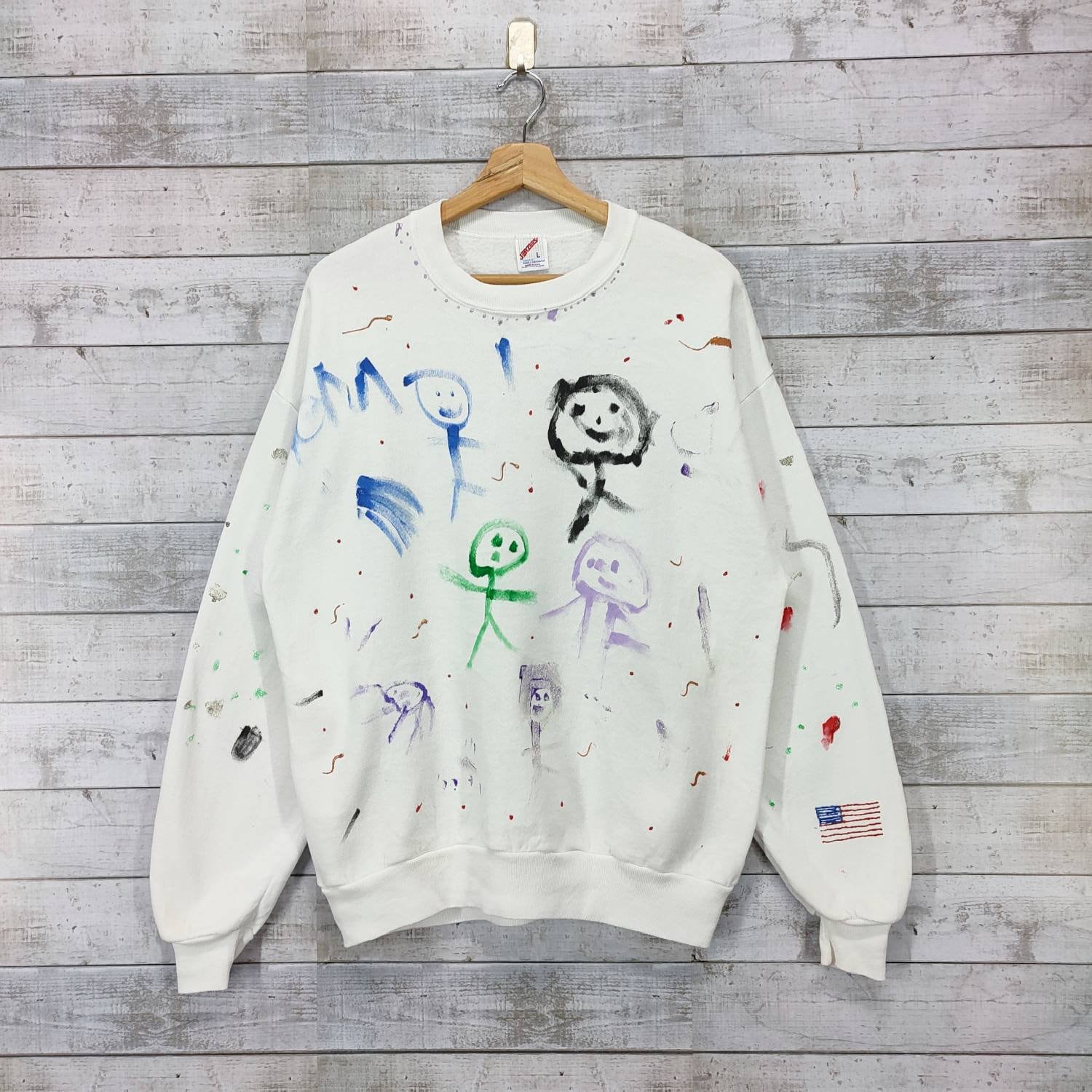 American Childrens Painting Sweatshirt | Pullover Crewneck Vintage 90Er 80Er Jahre Für Herren Damen Weiß Gr. L von Cakoivintage