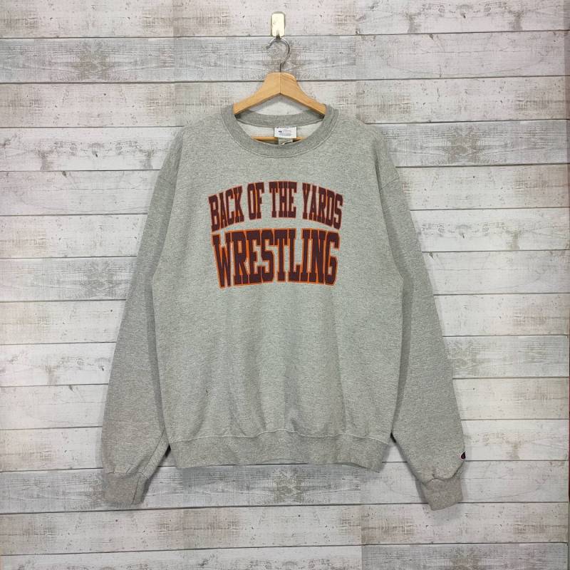 Back Of The Yards Wrestling Vintage 90Er Sweatshirt Of Pullover Rundhalsausschnitt Grau Grösse Large von Cakoivintage