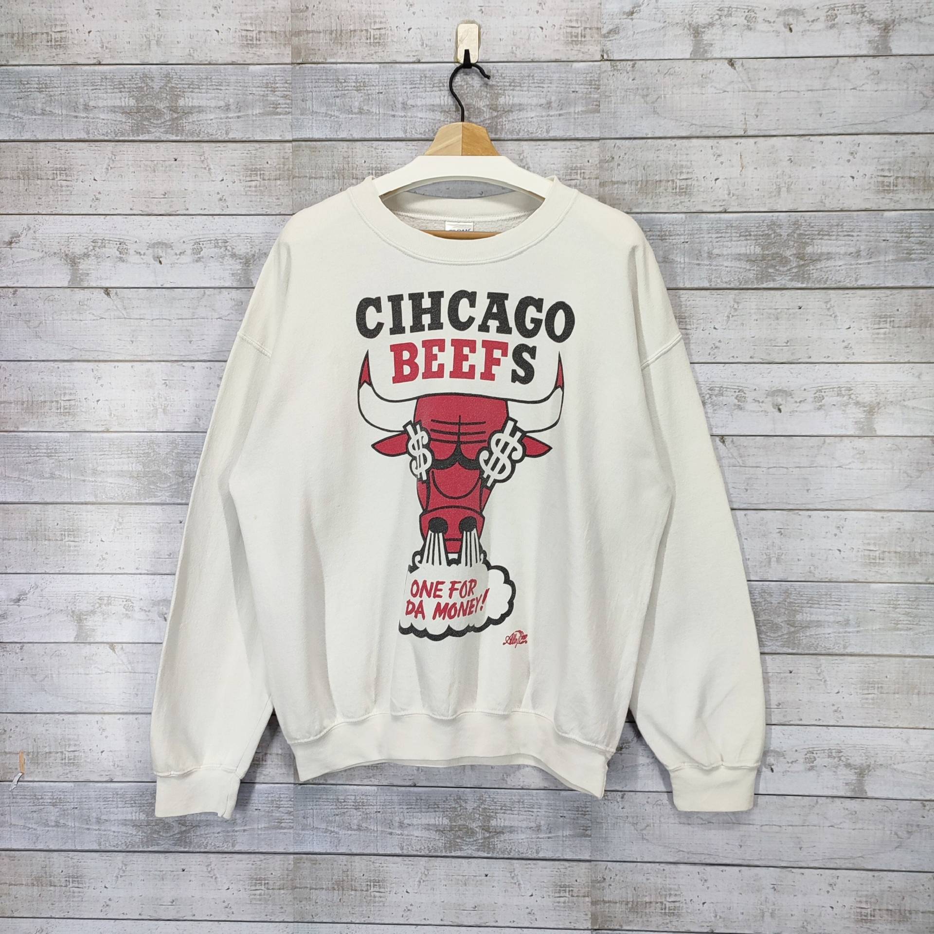 Cihcago Beefs Crewneck Sweatshirt, Vintage Gildan Schwerer Pullover, Weißer Pullover Größe L von Cakoivintage