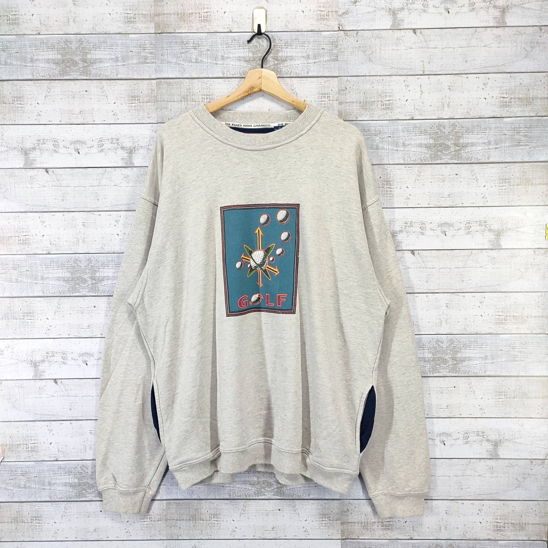 Golf Oversize Pullover Sweatshirt, Vintage Schwerer Rundhals Pullover, Leichter Grauer Größe Xl von Cakoivintage