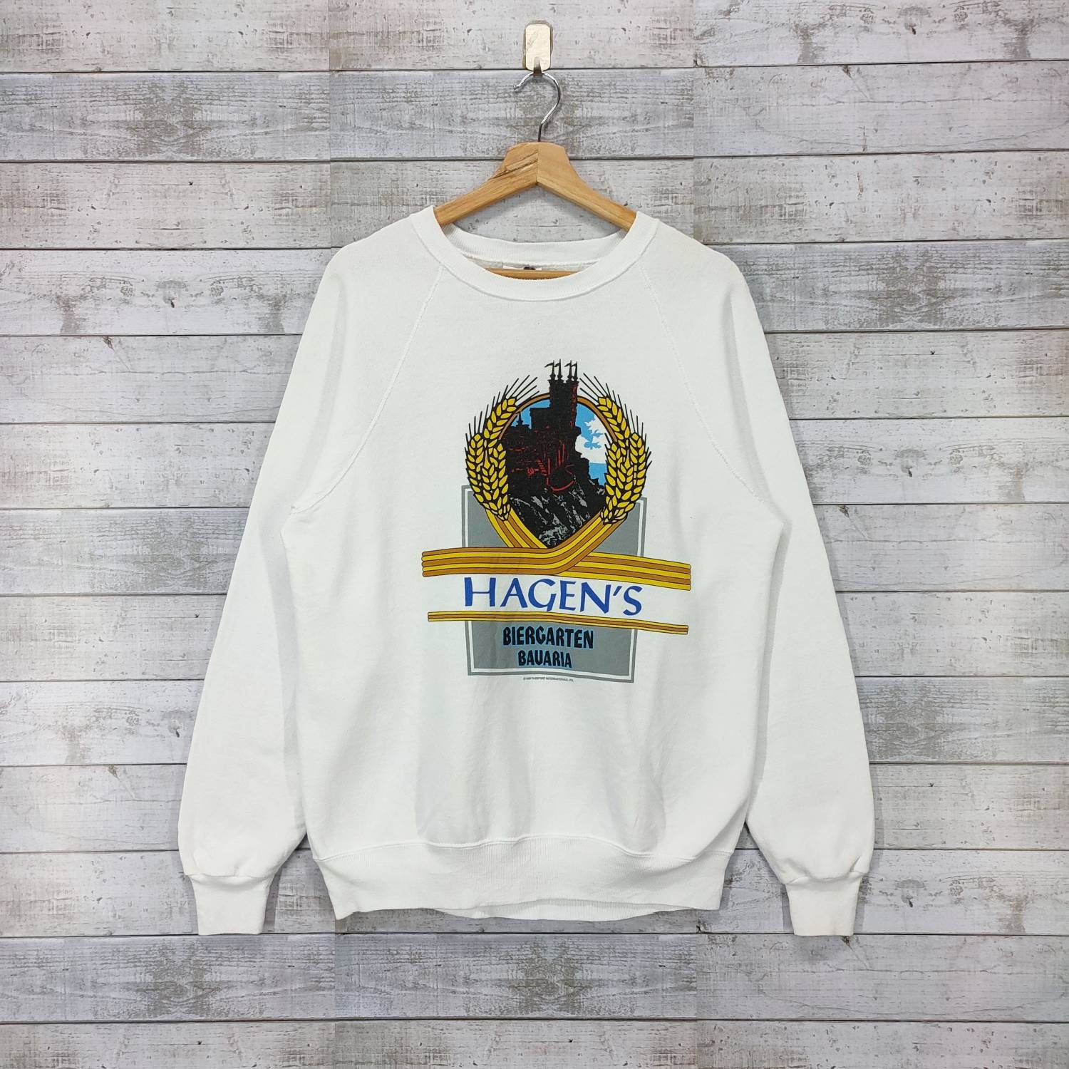 Hagen's Biegarten Bavaria Schloss Raglan Sweatshirt | Pullover Vintage 80Er Jahre Crewneck Für Herren Damen Weiß Gr. L von Cakoivintage