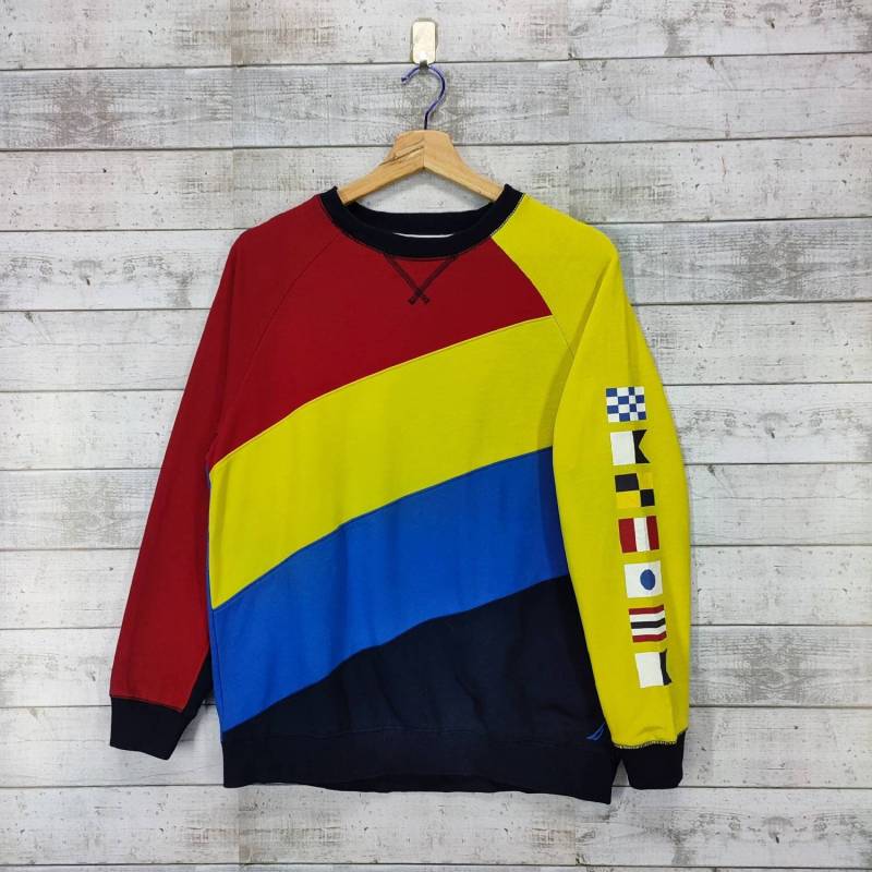 Nautica Athlete Sweatshirt | Pullover Vintage Rundhalspullover Herren Damen Bunt Gestreift Multicolour Gr. L von Cakoivintage