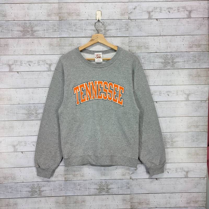 Tennessee Pull Over Sweatshirt Vintages Rundhalsausschnitt Pullover Streetwear Spellout Logo Grau Größe S von Cakoivintage
