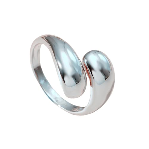 Calager Exquisiter Handwerkskunst-Ring, feine Verarbeitung, verstellbare Wassertropfenform für Damen, galvanisiertes Edelstahl-Metall, einfarbig, Pendel-Knöchelfinger Silber von Calager