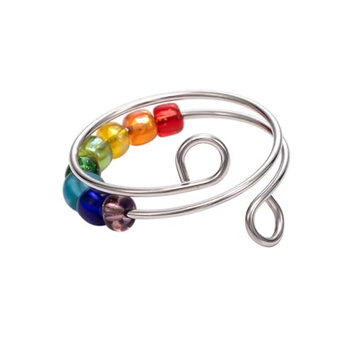 Calager Rostbeständiger Ring aus hochwertigem Metall, drehbar, bunte Perlen, Stress, Angst, Linderung, offen, verstellbar, für Herren und Damen, Finger, Modeschmuck, Accessoires Silber von Calager