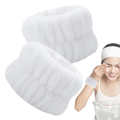Gesichtswasch-Armbänder,2 Stück Coral Fleece Spa-Armbänder saugfähig | Flauschige Handgelenkhandtücher zum Waschen des Gesichts, elastische Haargummis für Frauen, Mädchen und zum Trainieren Calakono von Calakono