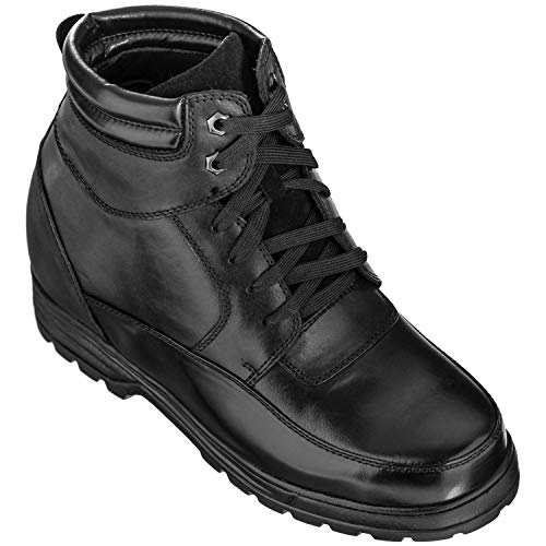 Calden Herren Unsichtbare Höhenerhöhung Elevator Schuhe - Schwarz Leder Schnürschuh Militärstiefel mit extra hoch - 13 cm größer - K881801, schwarz, 41 EU von Calden