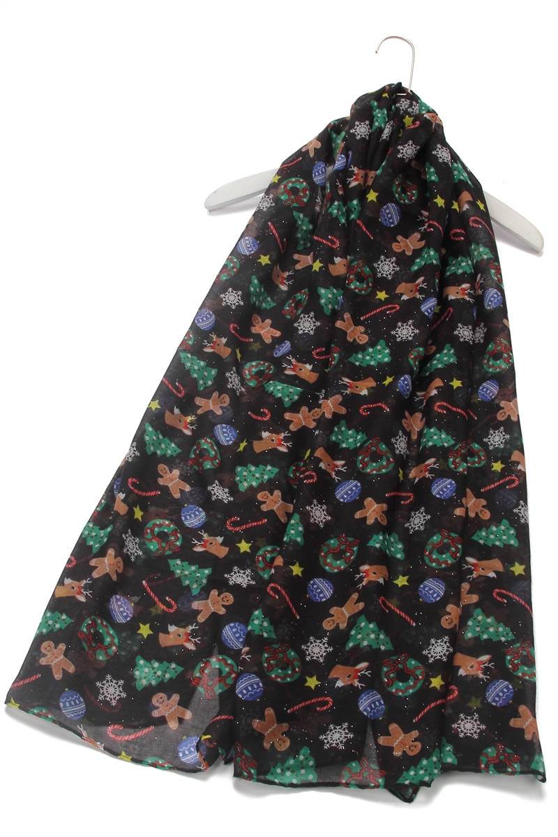 2 Designs Weihnachten Weihnachtsbaum, Lebkuchenmann & Rentier Sparkle Schal Wrap von Calderdalejewllery