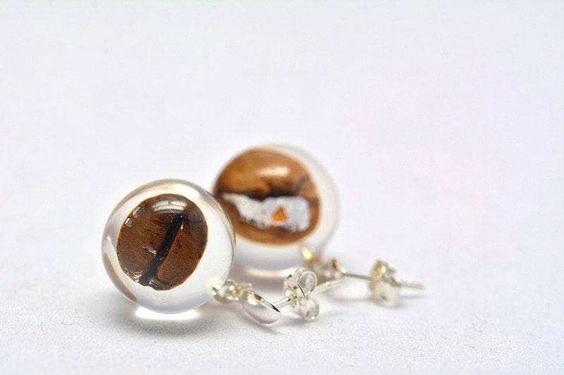 Braune Ohrringe Mit Kaffeebohnen, An Einem Silberstäbchen, Kaffeebohnen in Klarem Harz, Samen Silberschmuck, Klares Harz Braune Ohrringe Mit Kaffeebohnen, An Einem Silberstäbchen, Kaffeebohnen in Klarem Harz, Samen Silberschmuck, Klares Harz von Caldesia