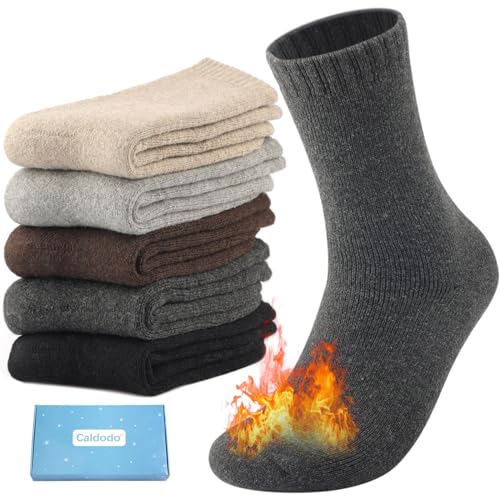 Caldodo 5 Paar Thermosocken Wintersocken Herren, Wollsocken Warme Thermo Socken Arbeitssocken Männer Sportsocken Wandersocken Dicke Trekking Wolle Frottee Socken Geschenke von Caldodo