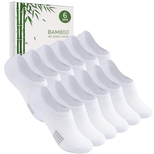 Caldodo Bambus Sneaker Socken Damen 35-38 39-42 Füsslinge Herren, 6 Paar Füßlinge Sneakersocken Sportsocken, Geschenke für Frauen, Laufsocken Unsichtbare Anti Schweiß Socken, Weiß von Caldodo