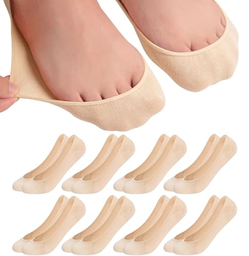 Caldodo Füßlinge Damen 39-42 8Paar Füsslinge, Unsichtbare Ballerina Socken Nahtlose No Show Söckchen Damen mit Silikonpad für Loafer Sneaker, Hautfarbe von Caldodo