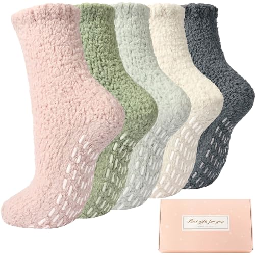 Caldodo Kuschelsocken Stoppersocken Damen, Dicke Wintersocken Warme Flauschige Socken für Frauen Thermosocken Haussocken Schlafsocken antirutschsocken mit Noppen 5 Paare von Caldodo