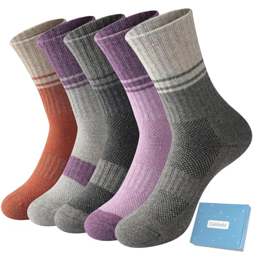 Caldodo Thermosocken Wollsocken Damen 5 Paare, Wintersocken Warme Dicke Thermo Socken Frauen Wandersocken Trekking Arbeitssocken Atmungsaktiv Sportsocken Wolle Frottee Socken Geschenke von Caldodo