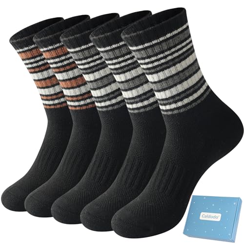 Caldodo Thermosocken Wollsocken Damen 5 Paare, Wintersocken Warme Dicke Thermo Socken Frauen Wandersocken Trekking Arbeitssocken Atmungsaktiv Sportsocken Wolle Frottee Socken Geschenke von Caldodo