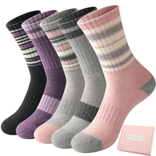 Caldodo Thermosocken Wollsocken Damen 5 Paare, Wintersocken Warme Dicke Thermo Socken Frauen Wandersocken Trekking Arbeitssocken Atmungsaktiv Sportsocken Wolle Frottee Socken Geschenke von Caldodo
