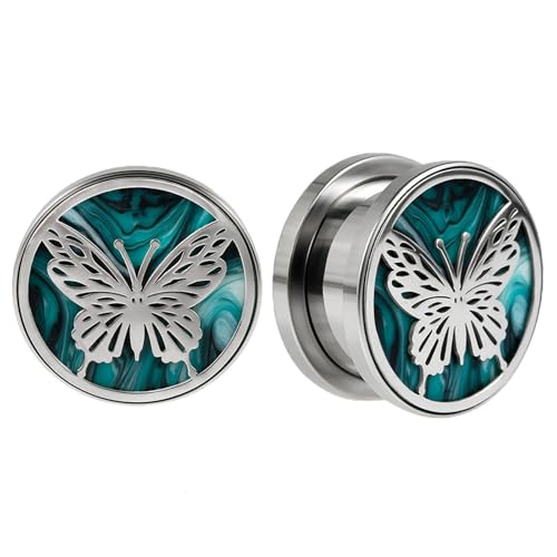 Calefee 10mm Ohr Plug, Piercing Tunnel Schraubgewinde Edelstahl mit Schmetterlingsform, Ohrdehner für Damen und Herren 2er Set Calefee 10mm Ohr Plug, Piercing Tunnel Schraubgewinde Edelstahl mit Schmetterlingsform, Ohrdehner für Damen und Herren 2er Set von Calefee