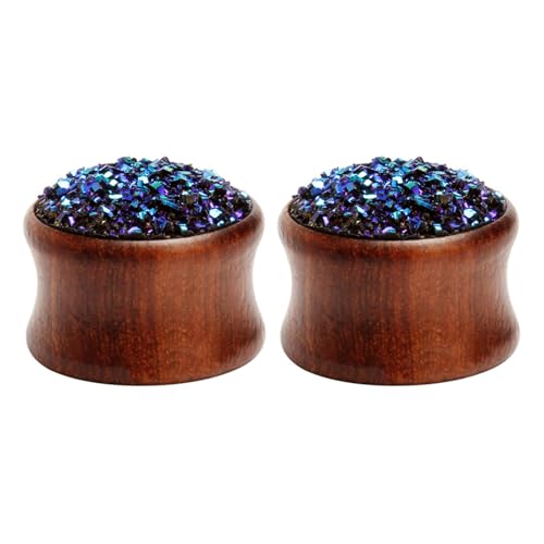 Calefee 20mm Tunnel Holz, Ohr Plugs Blau Glitzer, Ohr Expander 2Er Set Piercing Schmuck für Frauen und Männer von Calefee