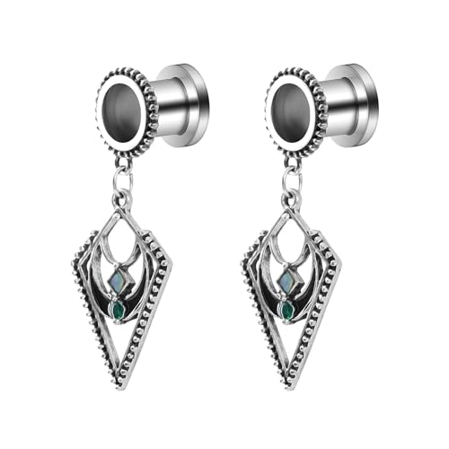 Calefee 6mm Tunnel mit Anhänger, Ohrringe Plug Edelstahl für Damen 2 Stücke, Ohr Expander mit Rautenanhänger von Calefee
