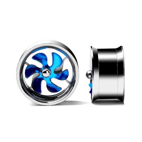 Calefee 8mm Flesh Tunnel, Ohr Flesh Plug Edelstahl Schraubgewinde mit Rotierendem Fächer Ohrringe Piercing für Damen Herren Ohr-Stretching 2 Stücke von Calefee
