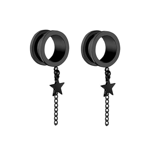 Calefee 8mm Ohr Tunnel, Edelstahl Ohr Plug Schraubgewinde mit Kette und Sternanhänger Piercing-Schmuck Damen Ohr-Stretching 2 Stücke von Calefee