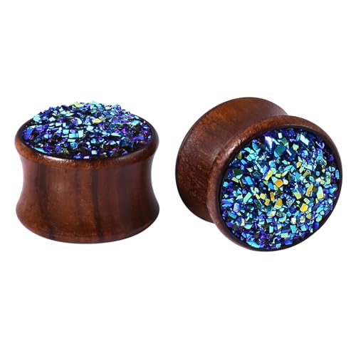 Calefee 8mm Tunnel Holz, Ohr Plugs Glitzer Blau, Ohr Expander 2Er Set Piercing Schmuck für Frauen und Männer von Calefee
